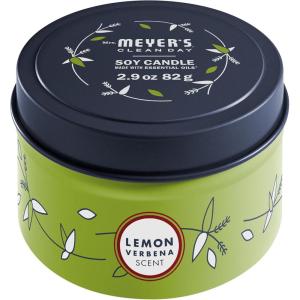 imageMRS MEYERS CLEAN DAY Soy Tin Candle 12 Hour Burn Time Made with Soy Wax and Essential Oils Basil 29 ozLemon Verbena