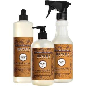 imageMRS MEYERS CLEAN DAY Kitchen Basics Gift Set Acorn Spice Scent Cleaning Supplies includes Dish Soap Hand Soap and Multi Surface Cleaner